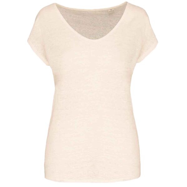 Spasso Ladies V Neck Linen T-Shirt Thumbnail